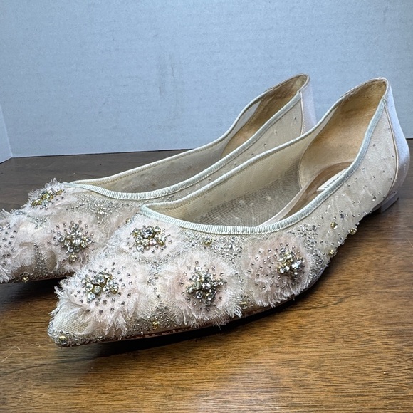 Badgley Mischka Shoes - GORGEOUS Badgley Mishka Adrienne Embellished Cream Pink Ballet Flats, Womens 9.5